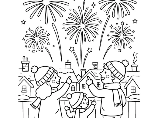 New year fireworks coloring page — Ages 5–6