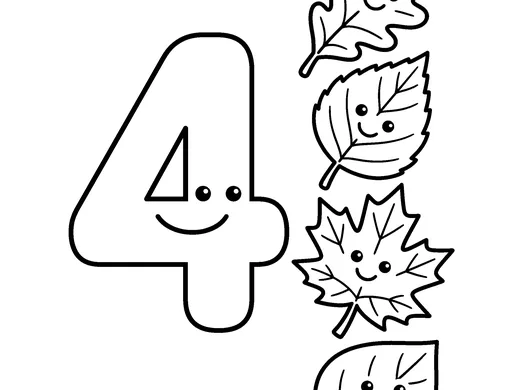 Number 4 coloring page — Ages 4–5