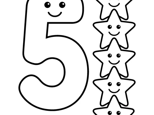 Number 5 coloring page — Ages 4–5