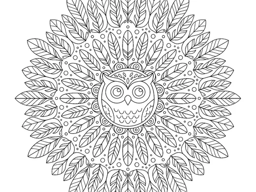 Owl mandala coloring page — Ages 6–8
