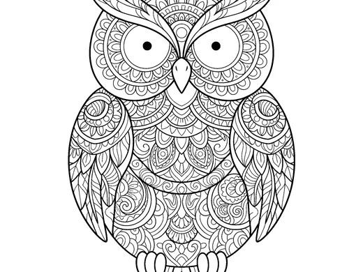 Patterned owl coloring page — Ages 6–8
