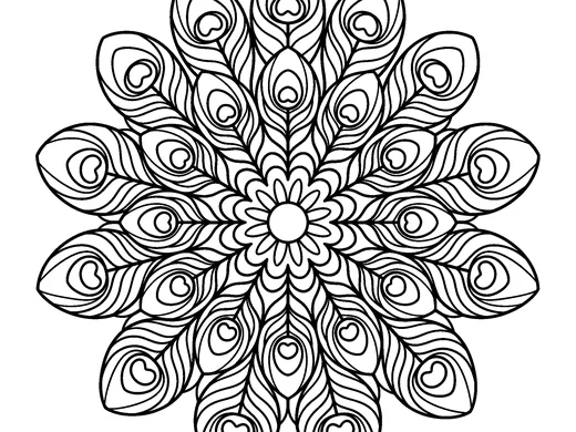 Peacock mandala coloring page — Ages 6–8