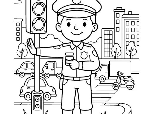 Police officer coloring page — Ages 5–6