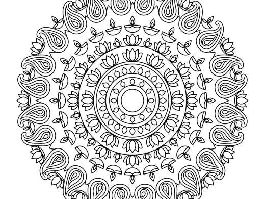 Rangoli coloring page — Ages 6–8