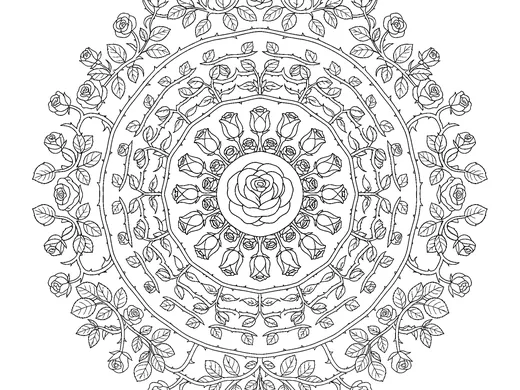 Rose mandala coloring page — Ages 6–8