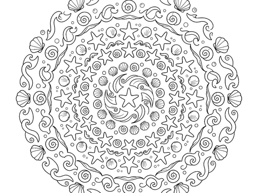 Sea mandala coloring page — Ages 6–8