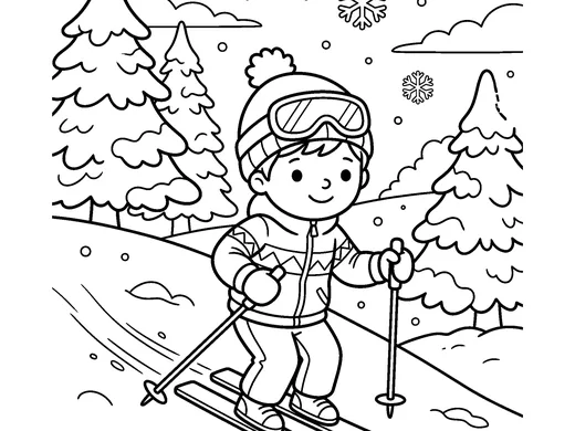 Skiing coloring page — Ages 5–6