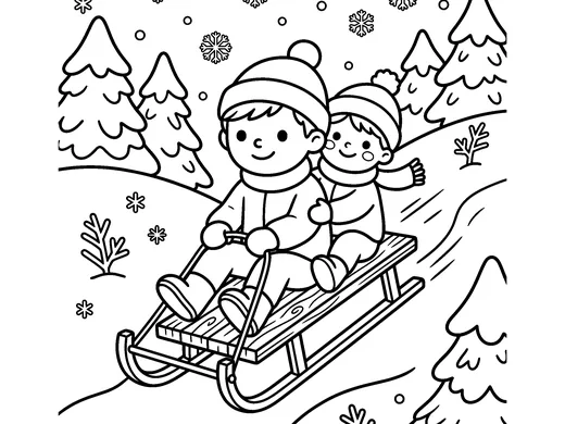 Sledding coloring page — Ages 5–6