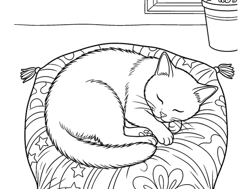 Sleeping cat coloring page — Ages 6–8