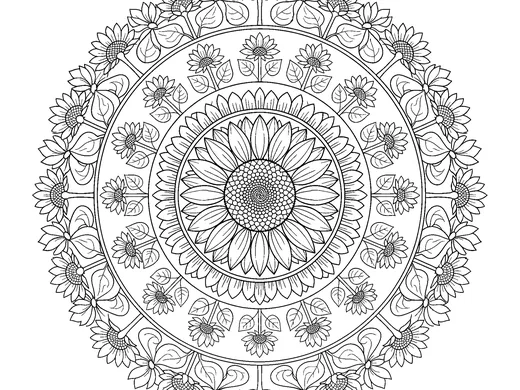 Sunflower mandala coloring page — Ages 6–8