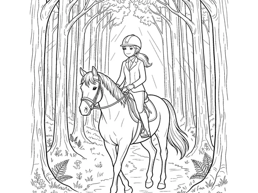 Trail ride coloring page — Ages 6–8