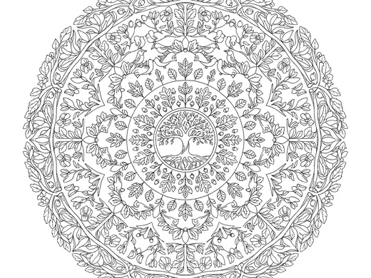 Tree of life mandala coloring page — Ages 6–8