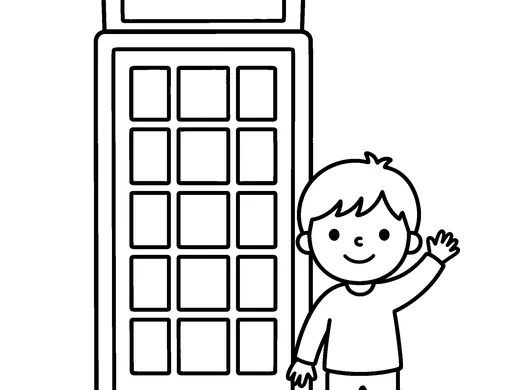 Red telephone box coloring page — Ages 3–4