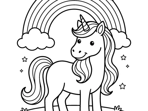 Unicorn rainbow coloring page — Ages 5–6