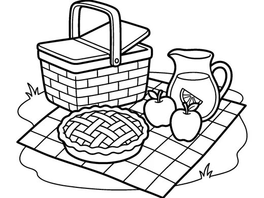 Apple pie picnic coloring page — Ages 4–5