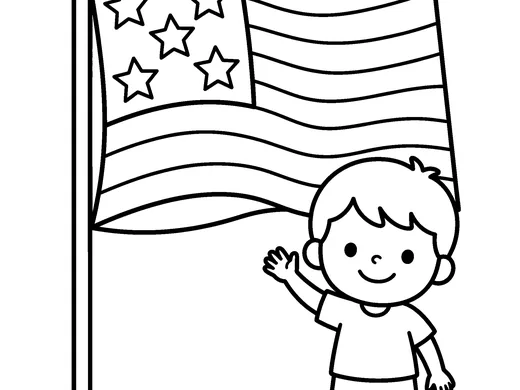 American flag coloring page — Ages 3–4