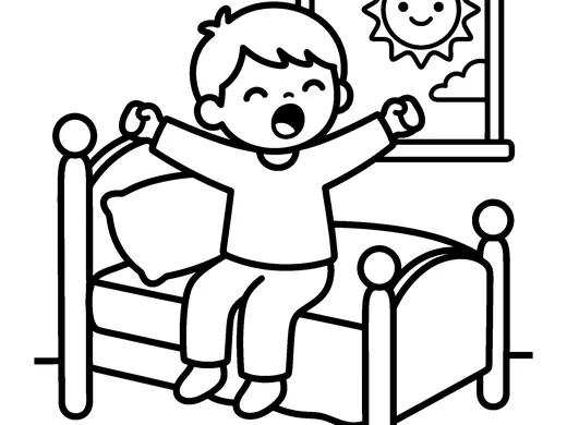 Morning routine coloring page — Ages 3–4