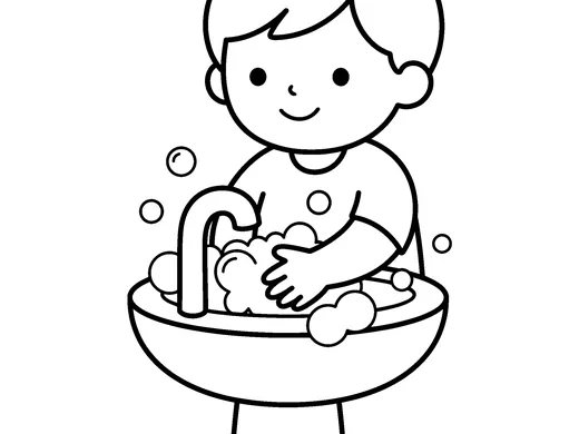Washing hands coloring page — Ages 2–3