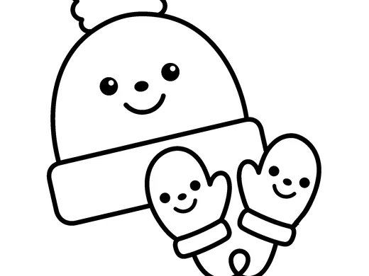 Winter hat and mittens coloring page — Ages 2–3