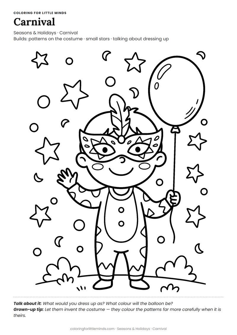 Carnival coloring page for ages 4–5 — free full-size printable PDF
