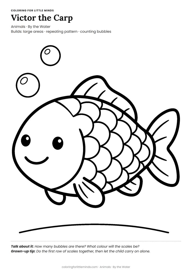 Fish coloring page for ages 3–4 — free full-size printable PDF