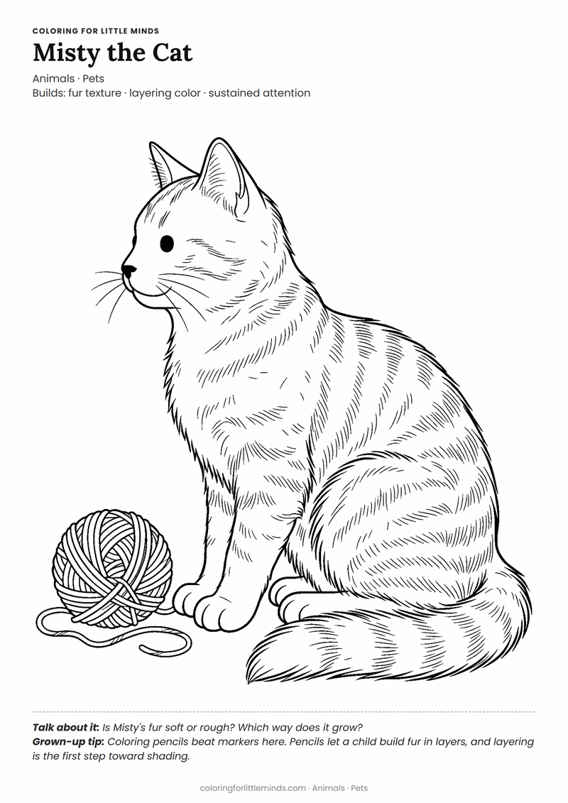 Cat coloring page for ages 6–8 — free printable preview