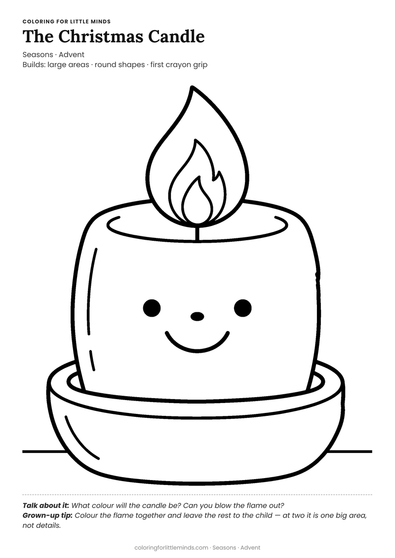 Christmas candle coloring page for ages 2–3 — free full-size printable PDF