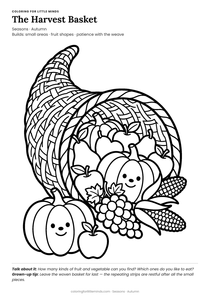 Cornucopia coloring page for ages 5–6 — free full-size printable PDF