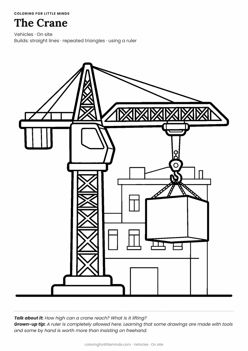 Crane coloring page for ages 4–5 — free printable preview