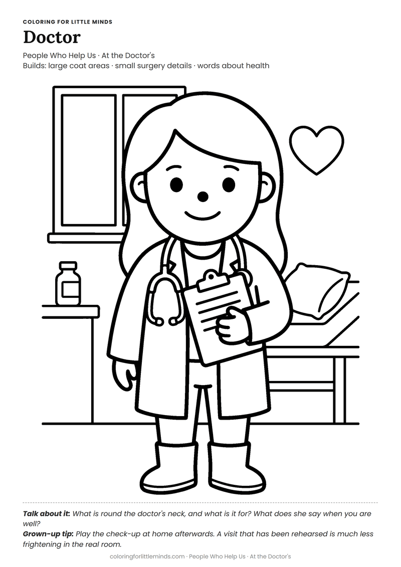 Doctor coloring page for ages 4–5 — free full-size printable PDF