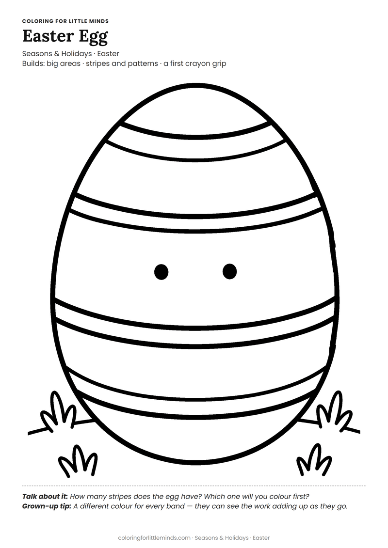 Easter egg coloring page for ages 2–3 — free full-size printable PDF