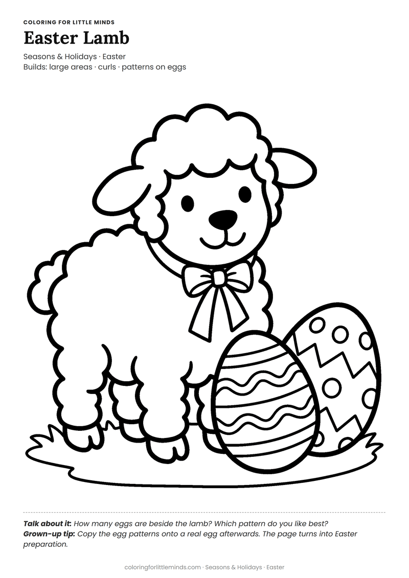 Easter coloring page for ages 3–4 — free full-size printable PDF