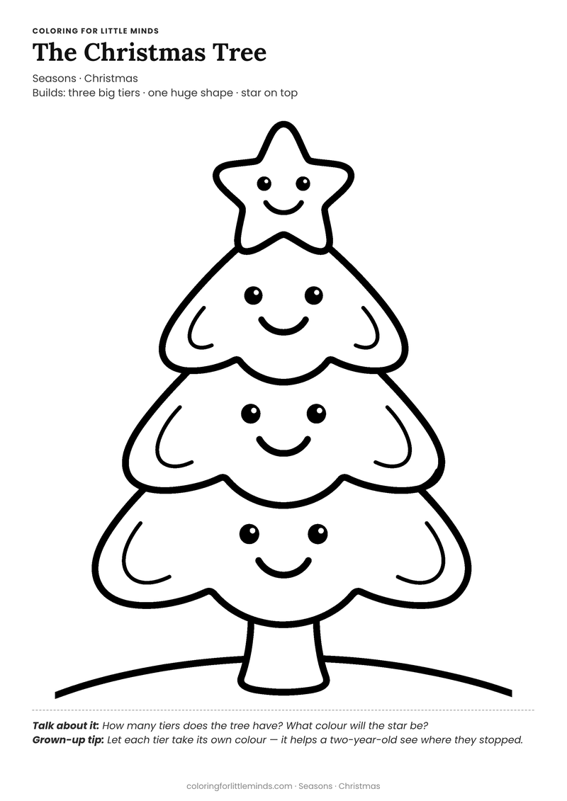 Easy christmas tree coloring page for ages 2–3 — free full-size printable PDF