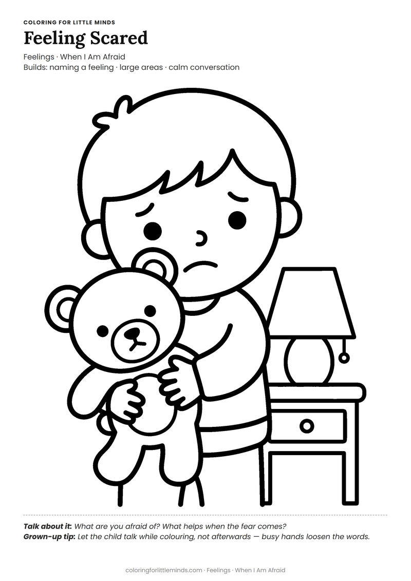 Scared coloring page for ages 4–5 — free full-size printable PDF