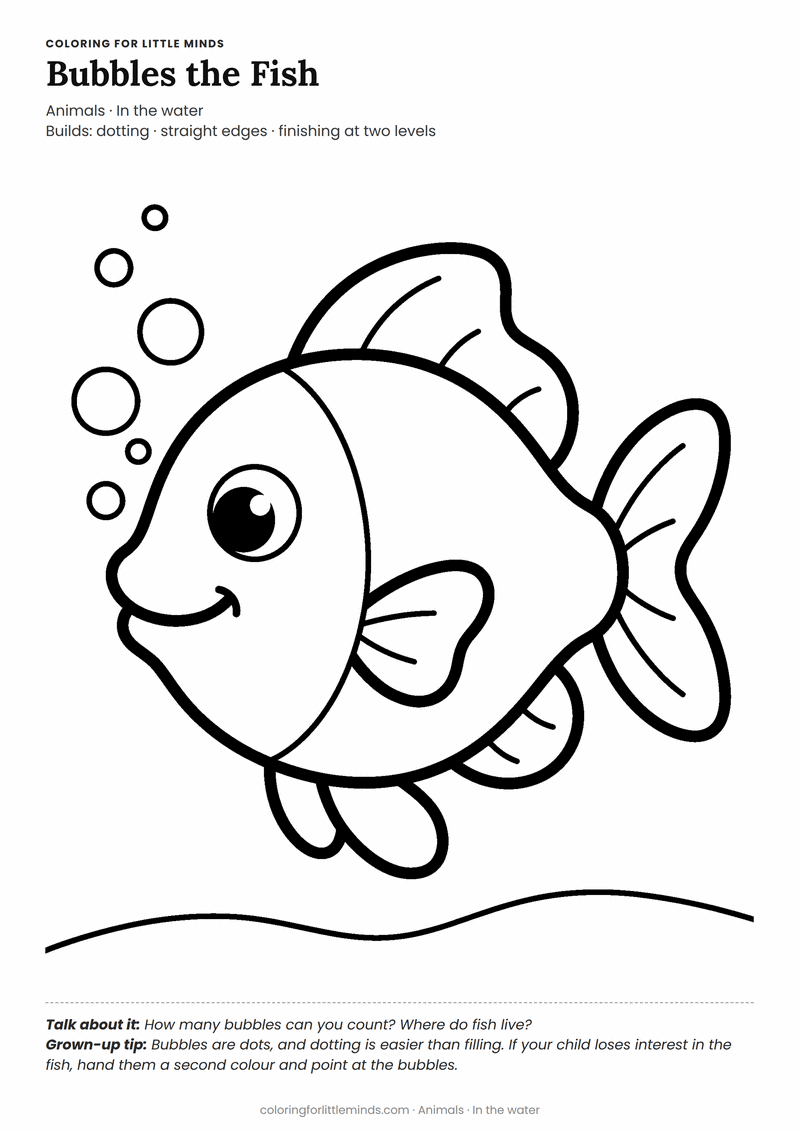 Fish coloring page for ages 2–3 — free printable preview