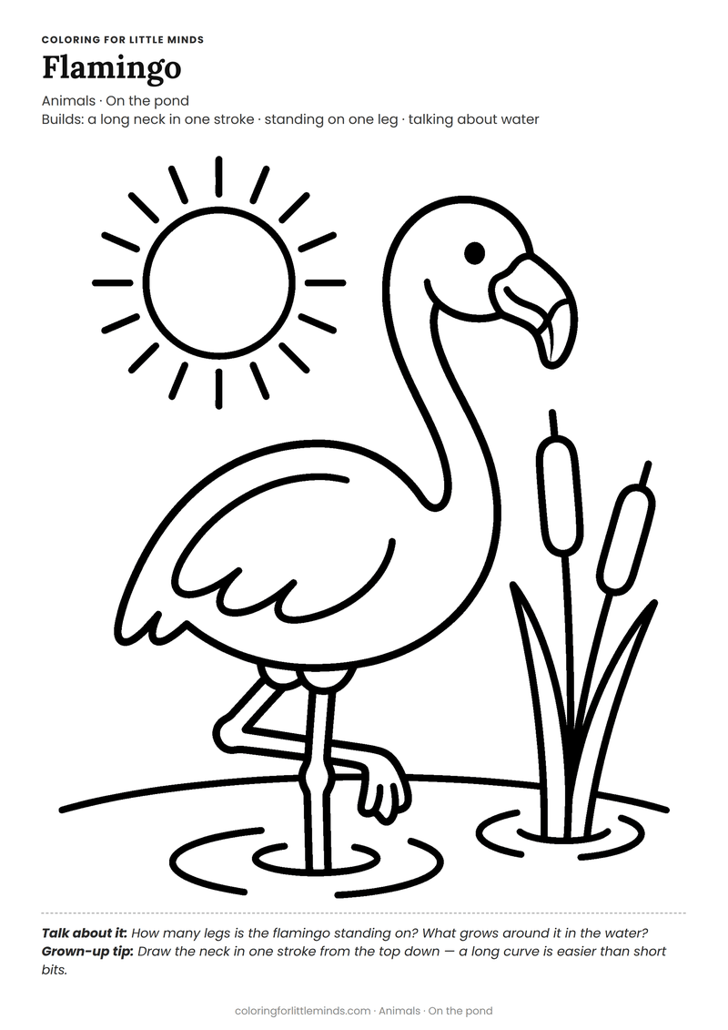 Flamingo coloring page for ages 4–5 — free full-size printable PDF
