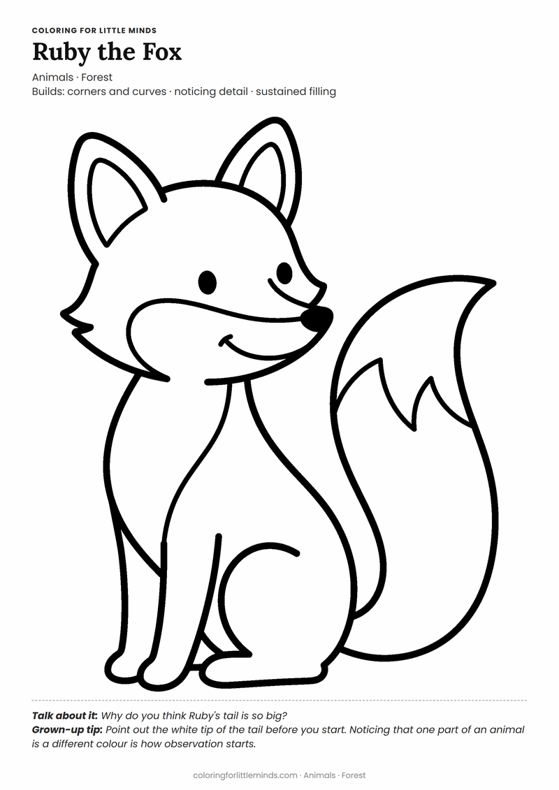 Fox coloring page for ages 3–4 — free printable preview