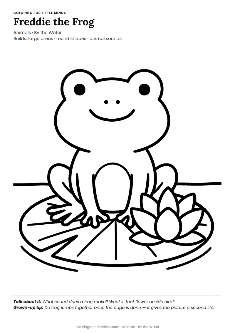 Frog coloring page for ages 3–4 — free full-size printable PDF