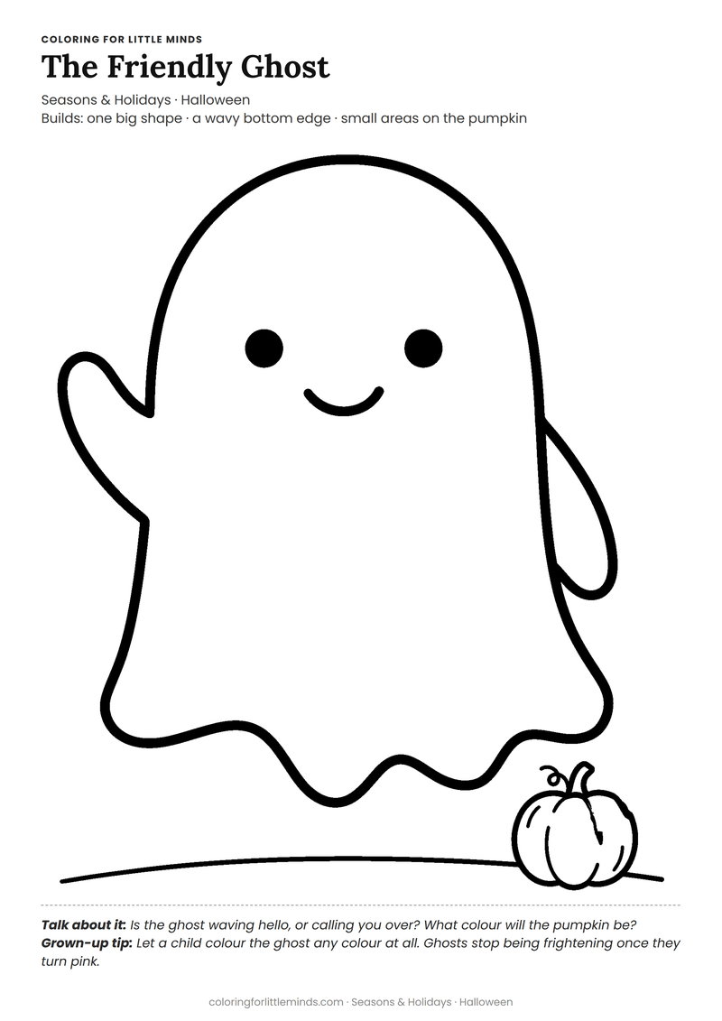 Ghost coloring page for ages 3–4 — free full-size printable PDF