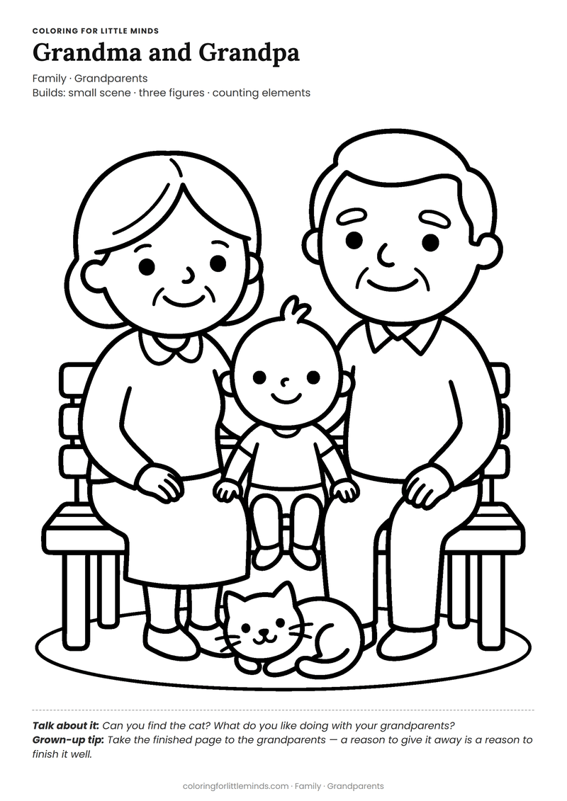 Grandparents coloring page for ages 4–5 — free full-size printable PDF