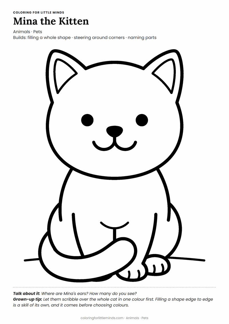 Kitten coloring page for ages 2–3 — free printable preview