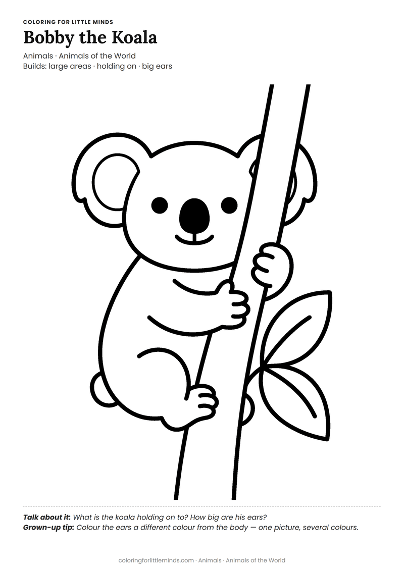 Koala coloring page for ages 3–4 — free full-size printable PDF