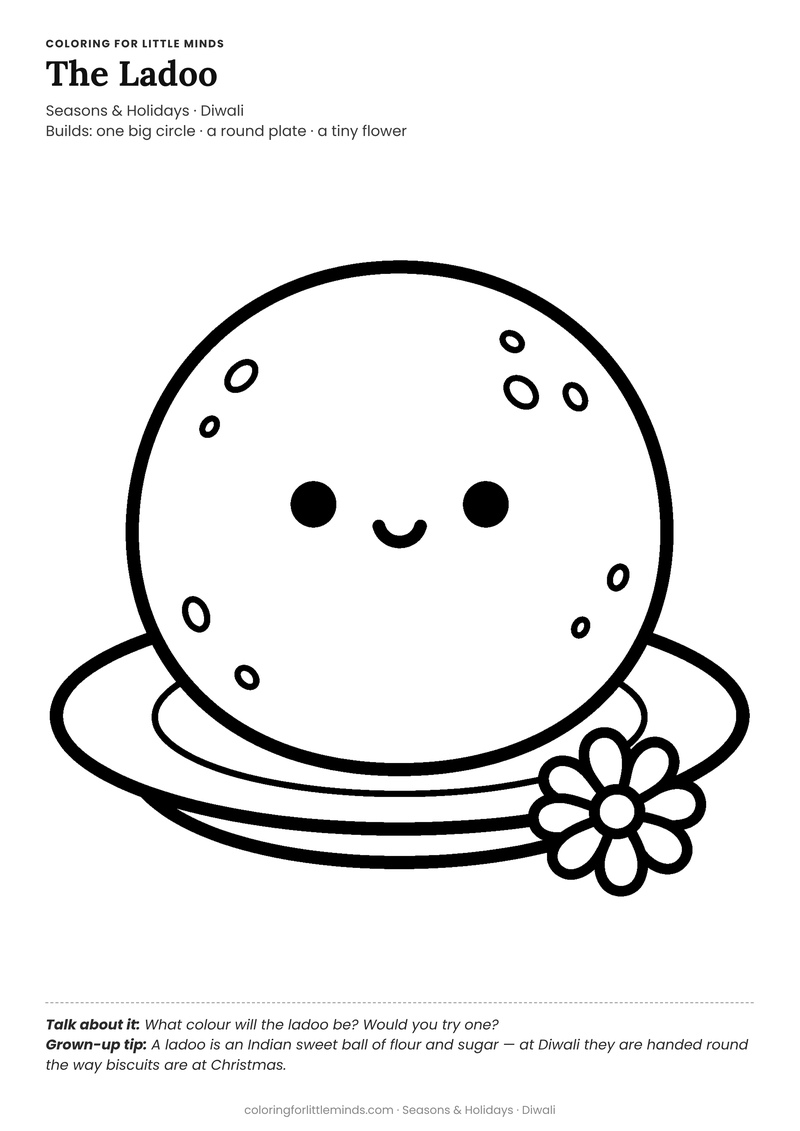 Ladoo coloring page for ages 3–4 — free full-size printable PDF