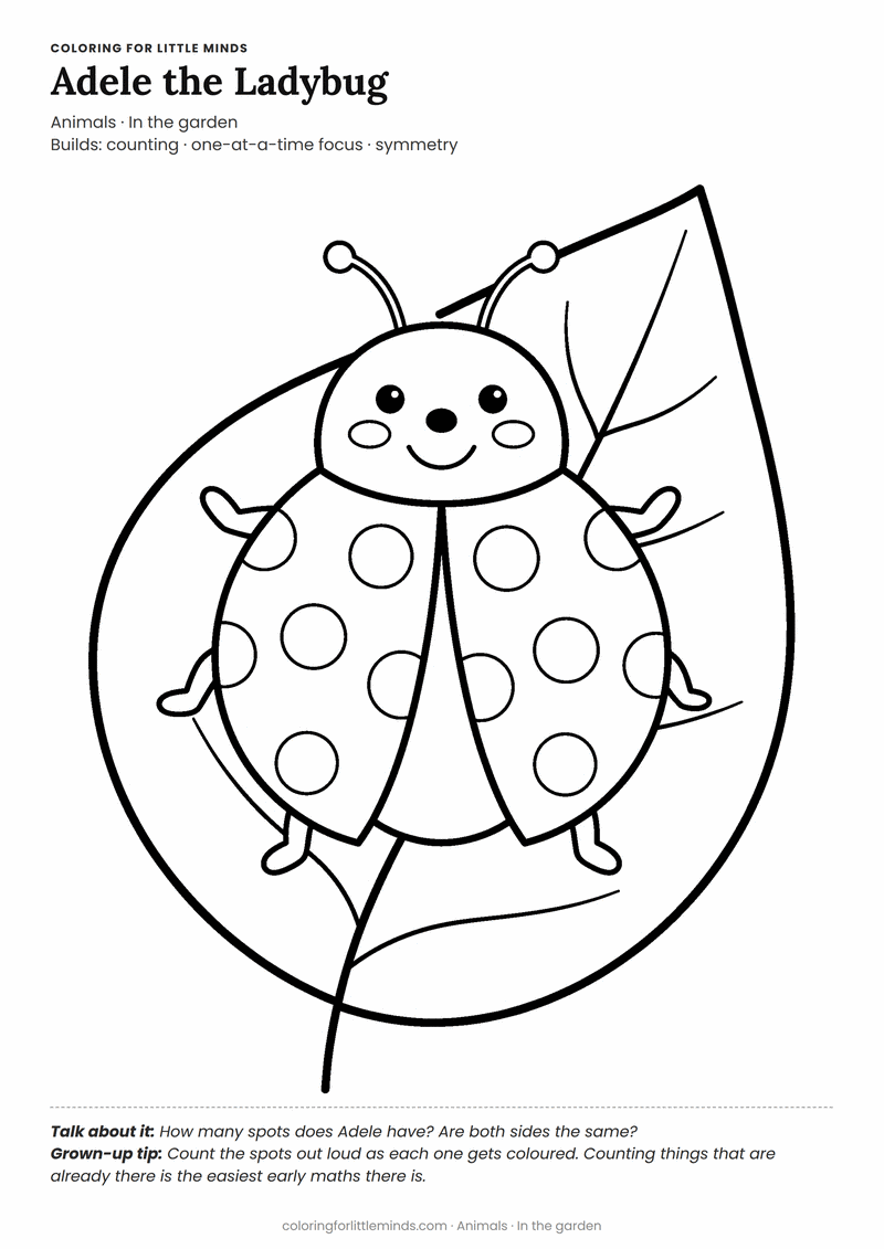 Ladybug coloring page for ages 3–4 — free printable preview