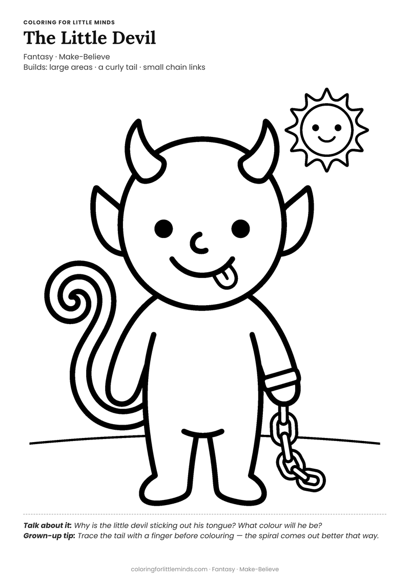 Little devil coloring page for ages 3–4 — free full-size printable PDF
