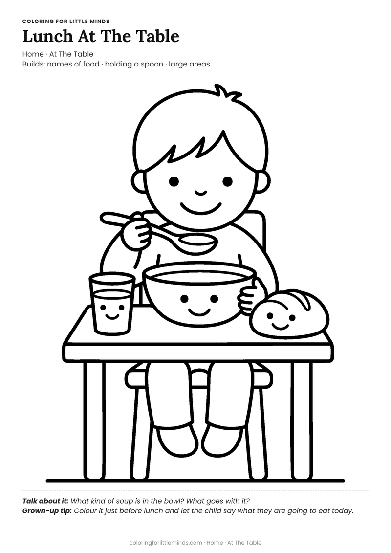 Lunch coloring page for ages 4–5 — free full-size printable PDF