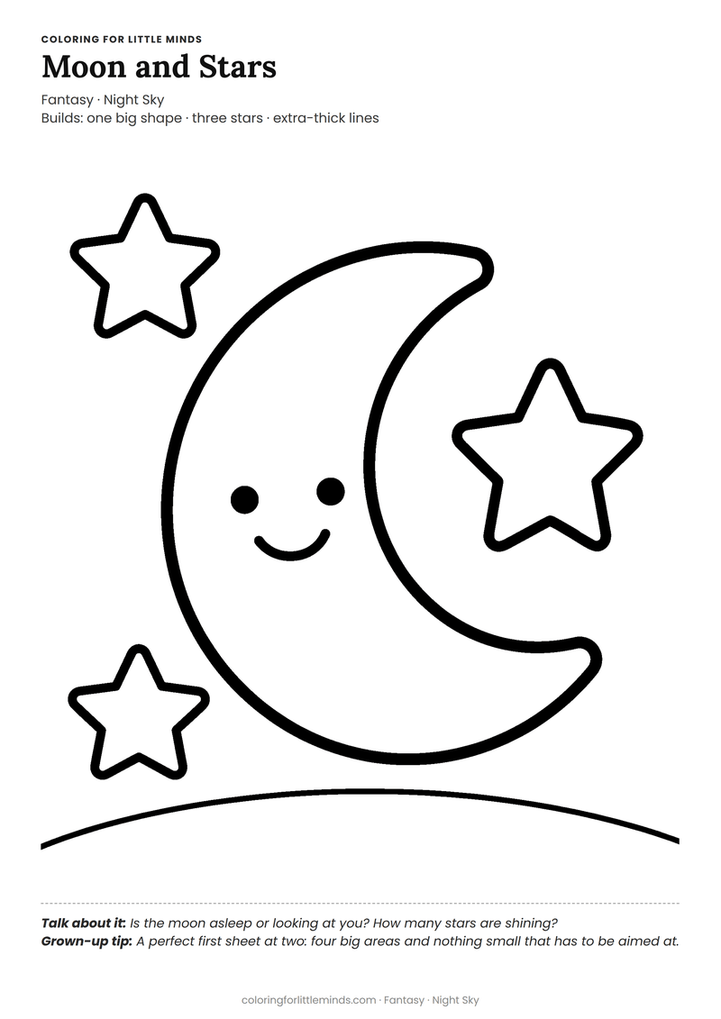Moon coloring page for ages 2–3 — free full-size printable PDF