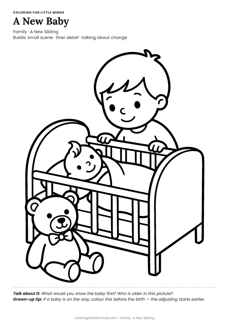 New baby coloring page for ages 4–5 — free full-size printable PDF