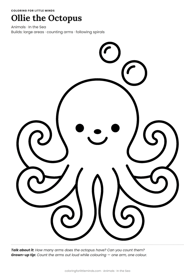 Octopus coloring page for ages 3–4 — free full-size printable PDF