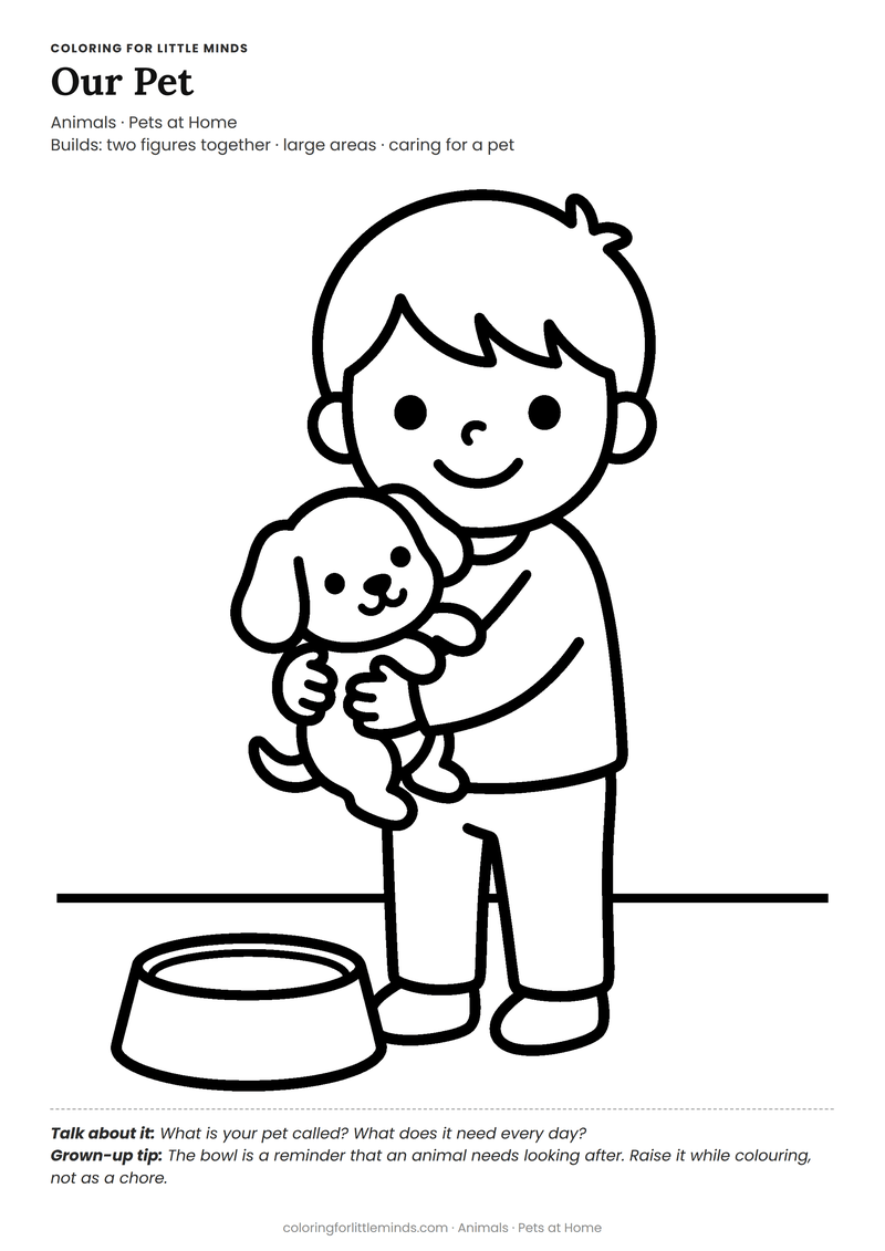Pet coloring page for ages 3–4 — free full-size printable PDF